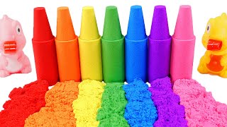 Rainbow Kinetic Sand Art ASMR 🌈🖍️ | How to Make Kinetic Sand Rainbow Crayon Surprise