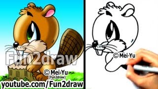 How to Draw Easy Cartoons - How to Draw a Beaver - Draw Animals - Cute Art Lessons - Fun2draw