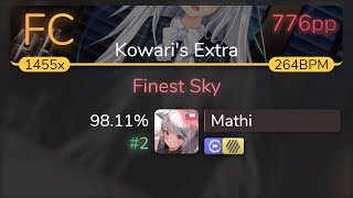 Mathi | Ceui - Finest Sky [Kowari's Extra] +HDDT 98.11% {#2 776pp FC} - osu!