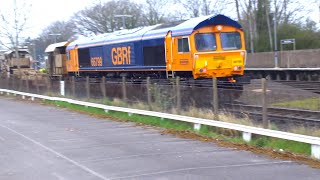 GBRf 66766 t\u0026t with 66799 - 6G14 Loughborough Jn. to Eastleigh East Yard at West Byfleet on 27/03/22