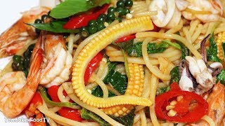 สปาเก็ตตี้ขี้เมา  ผัดอย่างไรลวกเส้นแบบไหน Spaghetti with Spicy Mixed Seafood