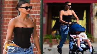 Irina Shayk shows some skin as she works a sexy black bodysuit in NYC