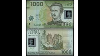 Chromophores: 1000 Chilean Pesos Banknote (2015, Circulated) under ultraviolet light