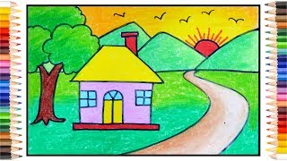 How To Draw Simple Scenery Scenery Drawing For Kids Village