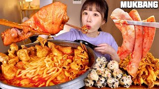 맛있는 것들 다 드루와 드루와🔥 곱창+대창+닭다리 듬뿍 넣고 만든 맵고 고소한 곱도리탕!! 바삭바삭 야채튀김, 주먹밥과 함께 먹방❤️ KOREAN MUKBANG