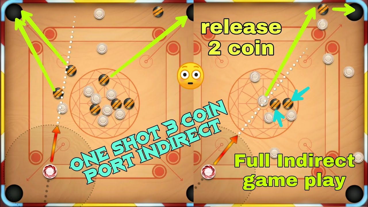 Carrom Pool Fully Indirect Game Play One Shot 3 Coins Pot Trick