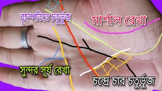 বৃহস্পতিতে চতুর্ভুজ, মার্শাল রেখা, সুন্দর সূর্য রেখা, চন্দ্রে চার চতুর্ভূজ, millionaire sign.