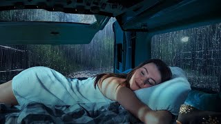 Relaxing Rain Sounds on a Camping Car Window - Night Thunderstorm for Deep Sleep and Insomnia