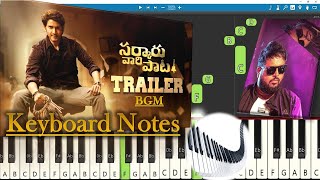 Sarkaru Vaari Paata Trailer BGM Keyboard Notes (piano cover) | Thaman S | Mahesh Babu