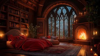 Rain, Thunder, and Fireplace Sounds - Cozy Medieval Castle Haven to Sleep - 12 Hours of Bliss