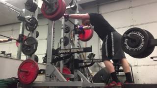 Low bar beltless pause squats- 365x10 followed this with 2x5 365 with 4 second pauses,