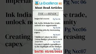 Daily Must read Articles | 03 February 2022 | The Hindu | Indian Express | Namma La Ex Bengaluru