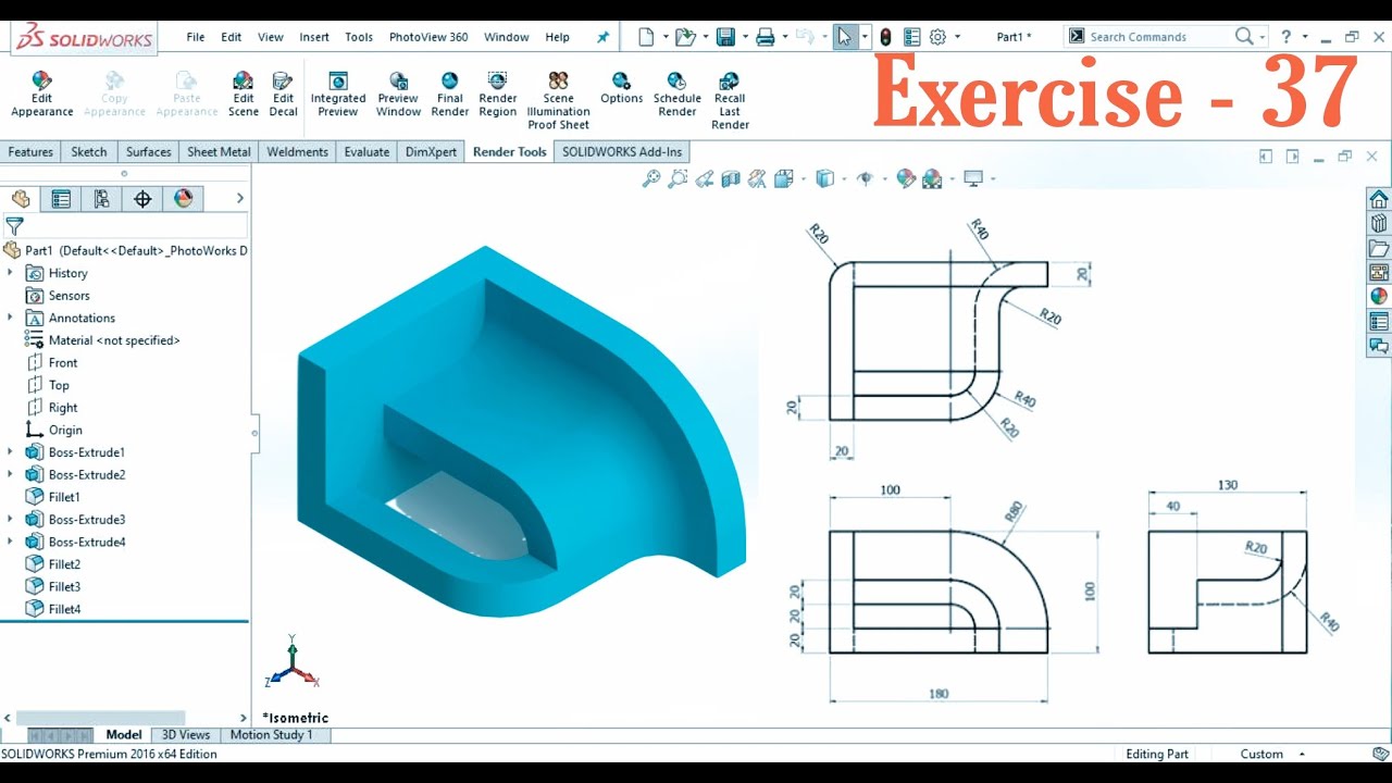 Solidworks Exercise 37 Youtube Solidworks Exercise 37 Youtube