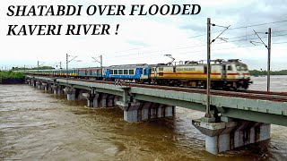 Shatabdi over flooded River - 130 kmph! MUMBAI AHMEDABAD SHATABDI blasts past flooded Kaveri River