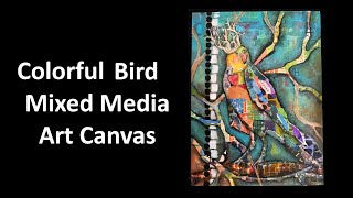 Colorful Bird Mixed Media Canvas Art
