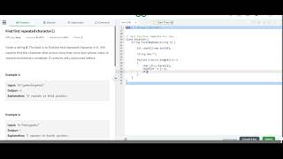 Find first repeated character || Java programming