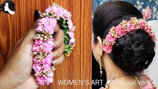 how to make veni with artificial flowers | artificial pink flower veni making easy method