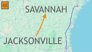 Driving Jacksonville Florida to Savannah Georgia 4K - I95 Road Trip Drive