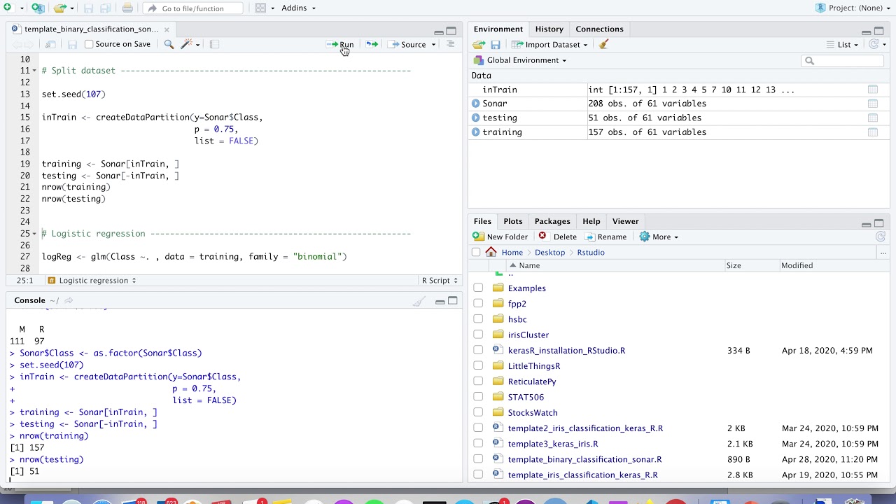 Binary Classification Sonar Dataset Glm Youtube