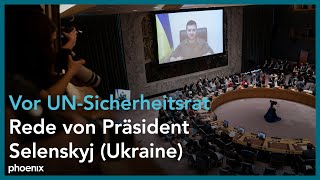 Der ukrainische Präsident Wolodymyr Selenskyj spricht vor dem UN-Sicherheitsrat