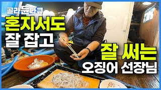 조업량 줄었다고 안잡으랴, 혼자서 4인분 잡고 스스로 밥값 챙기는 어부의 만찬┃잘 잡고 잘 써는 오징어배 선장님┃오랜만의 풍어! 40년 달인의 만선 오징어잡이┃한국기행┃#골라듄다큐