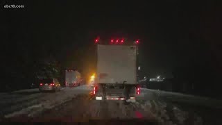 Commute from Sacramento Valley toward Cisco Grove on I-80 slows to a crawl