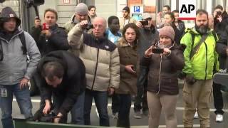 Broken glass at Brussels tram stop after arrest