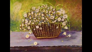 How to Paint  DAISIES in a basket with Acrylic Painting for the beginner, step by step, FULL Lesson