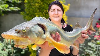 Grandma Caught Huge STURGEON and Cooked It on the Barbecue. That's incredible!