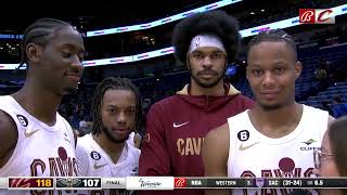 Jarrett Allen's post game interview gets crashed by the entire team