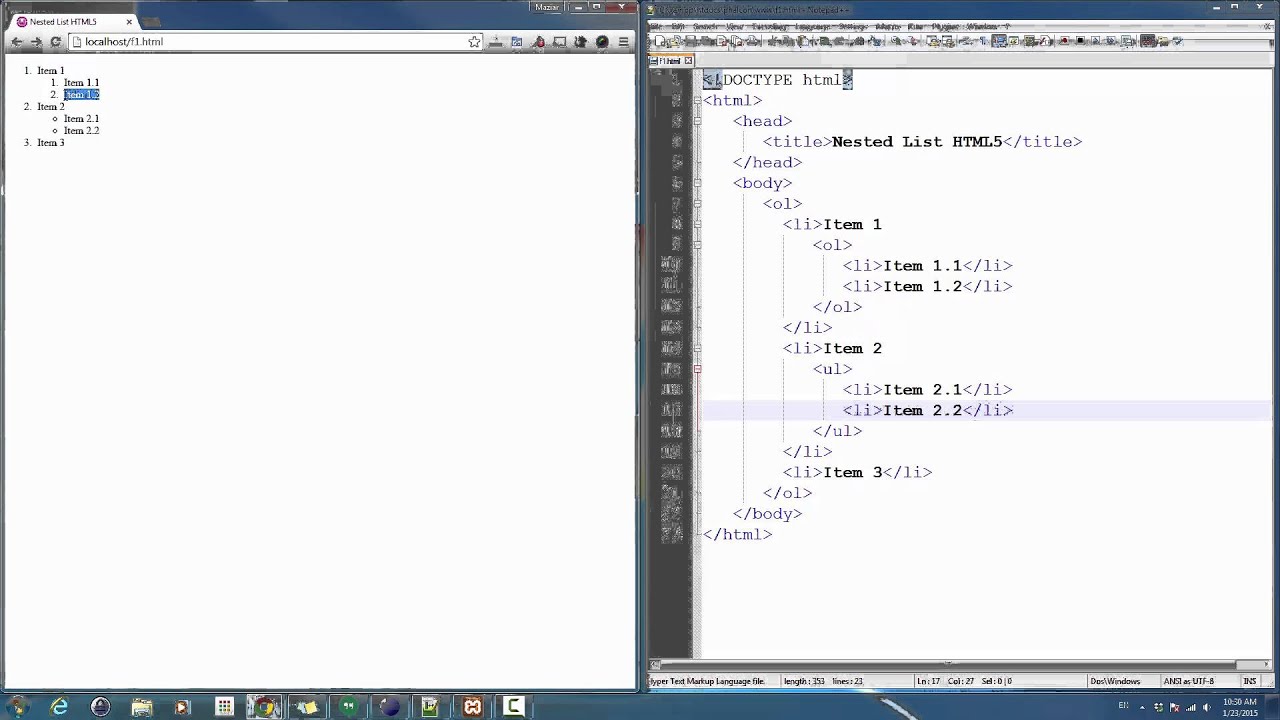 How To Create Nested Lists In Html5 Youtube
