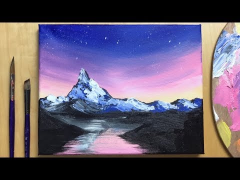 Acrylic Painting For Beginners | Mountain Sunset & Reflection Painting ...