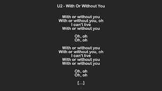 U2 - With Or Without You - Lyrics