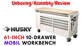 Husky 61-Inch 10-Drawer Mobile Workbench with Plastic Bin Storage Drawer | Unboxing/Review/Assembly