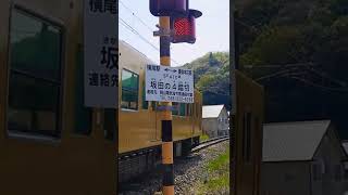 福塩線　坂田の4踏切と黄色い電車