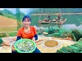 Island girl's massive fishing and shrimp harvesting: Using a winch to pull full traps on the lake