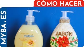 ♻️ Decora tu bote de jabón con servilletas. ♻️ Reciclado con decoupage fácil DIY.