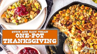 Quick and Easy Vegan One-Pot Thanksgiving "Pot Pie" with Cranberry Pecan Stuffing and Savory Gravy