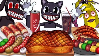 Mukbang Animation Camping BBQ food set eating Cartoon Cat
