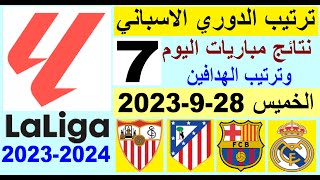 ترتيب الدوري الاسباني وترتيب الهدافين الجولة 7 اليوم الخميس 28-9-2023 - نتائج مباريات اليوم