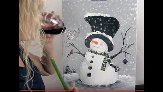 How to Paint the Cutest Snowman #1 with Acrylics | Paint and Sip at Home