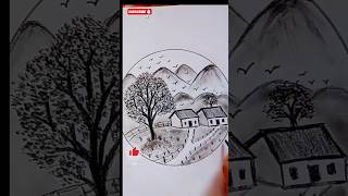 Draw pick | how to draw easy nature#village #nature #river #mountains #house  #scenery #art #easy