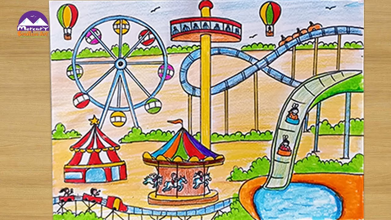 A Day In The Theme Park Drawing Easy Youtube