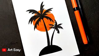 Sunrise drawing with brush pen || Very easy
