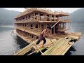 A Man Builds Floating Bamboo House On Lake Alone In Hot Weather, Like A Cruise Ship#houseboat