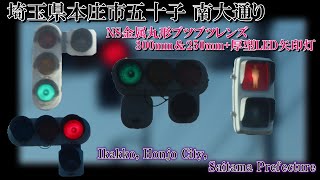 【信号機撮影#609】埼玉県本庄市五十子 NS金属丸形ブツブツレンズ 300mm＆250mm+厚型LED矢印灯