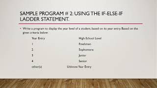 Java Decision Structure Sample Programs Part 2 if-else-if ladder statement.