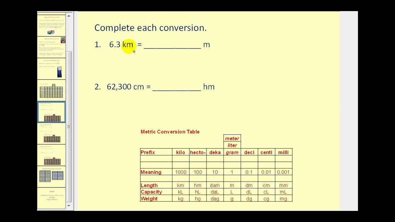 Metric Unit Conversion Youtube