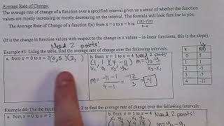 A2 Lesson 1.4 Example #3B Finding the average rate of change using a table