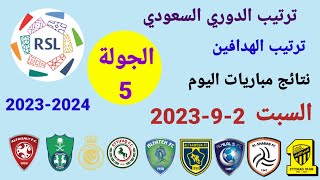 ترتيب الدوري السعودي وترتيب الهدافين ونتائج مباريات اليوم السبت 2-9-2023 من الجولة 5